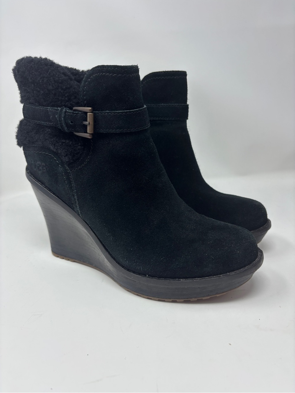 UGG Womens Anais Suede Wedge Heeled Ankle Booties in Black Size 8.5 UGG#1003064